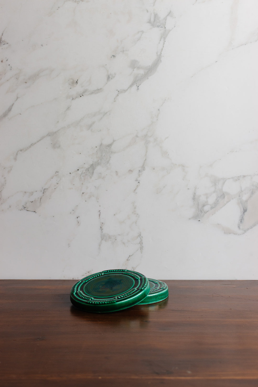 vintage french emerald green ceramic "sous bouteille"