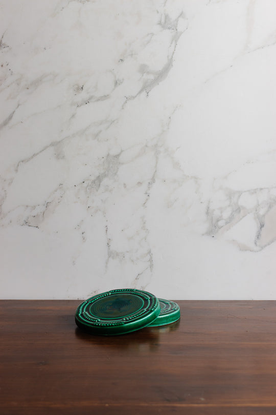 vintage french emerald green ceramic "sous bouteille"