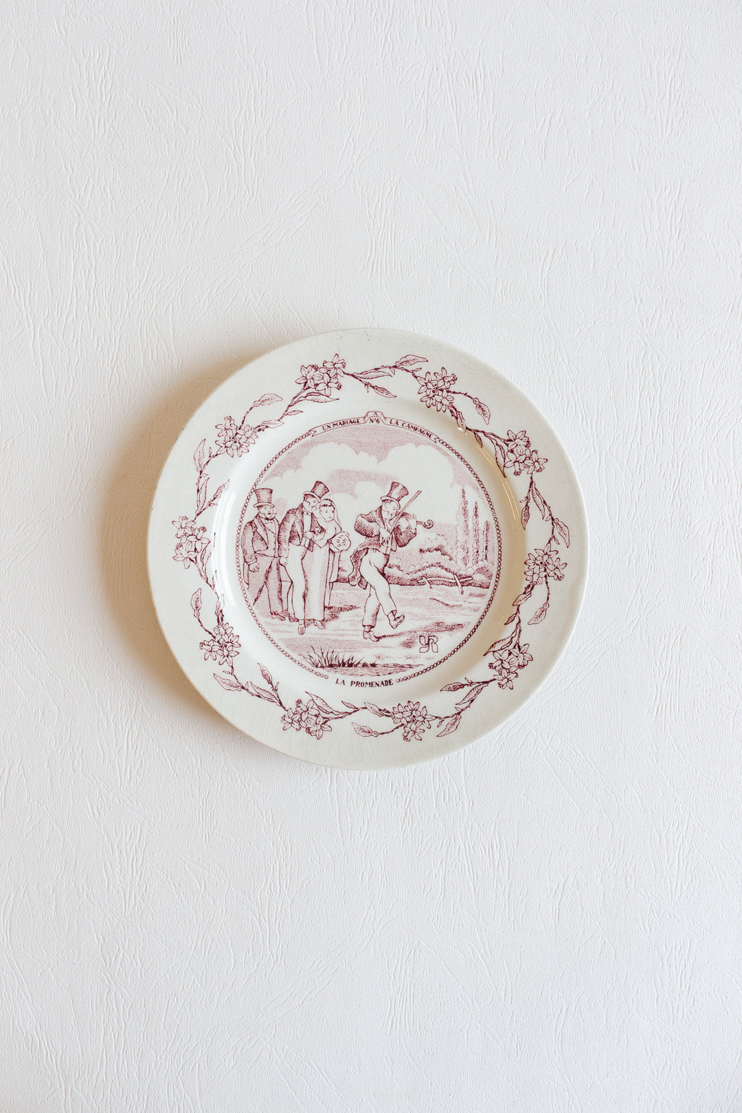 antique french "mariage" talking plates, set of 5