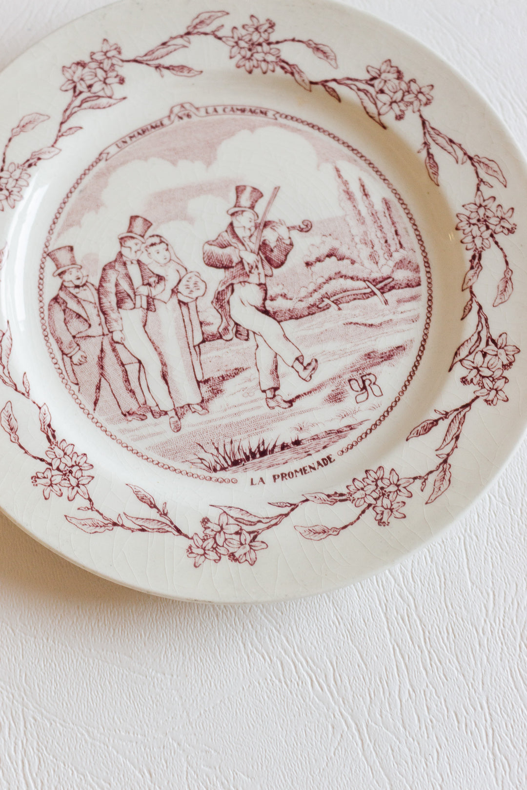 antique french "mariage" talking plates, set of 5