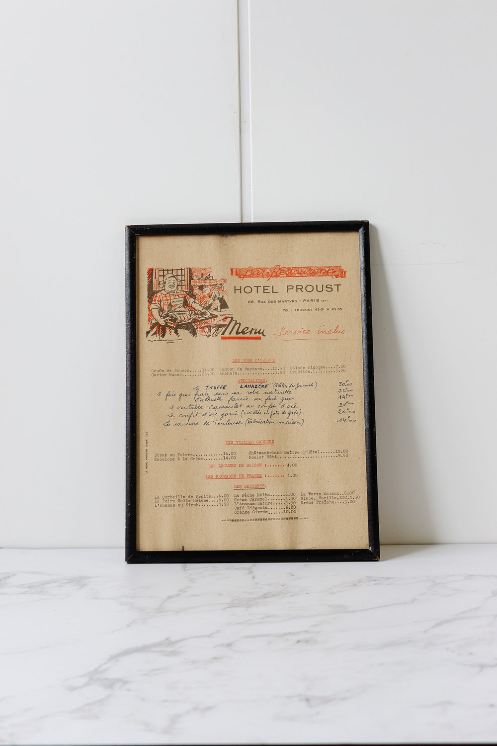 vintage french "hôtel proust" hand written menu