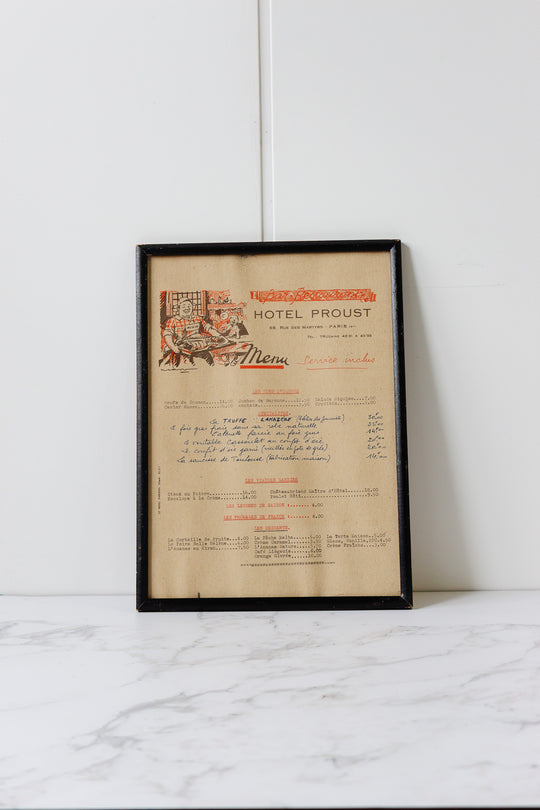 vintage french "hôtel proust" hand written menu