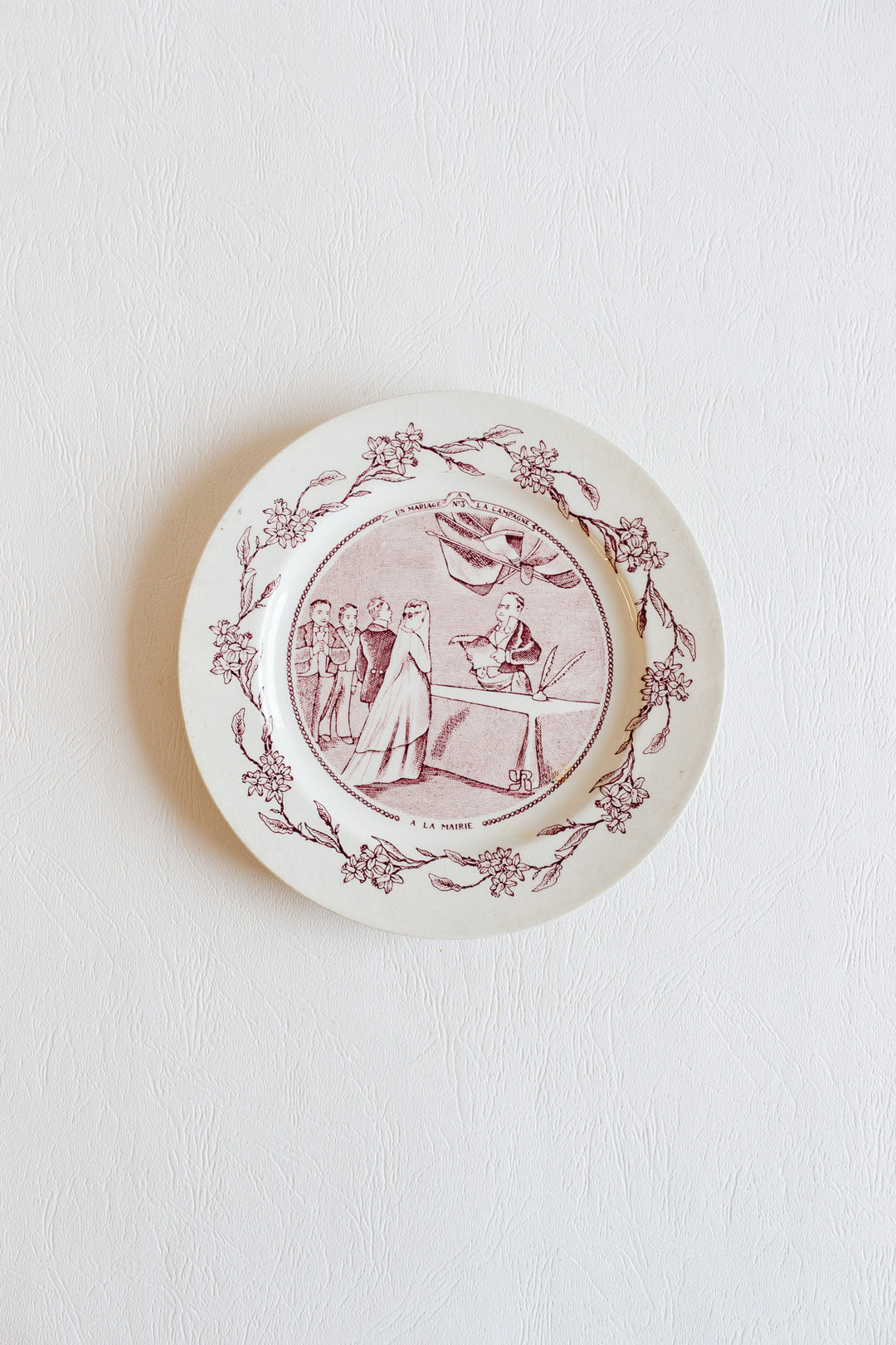 antique french "mariage" talking plates, set of 5