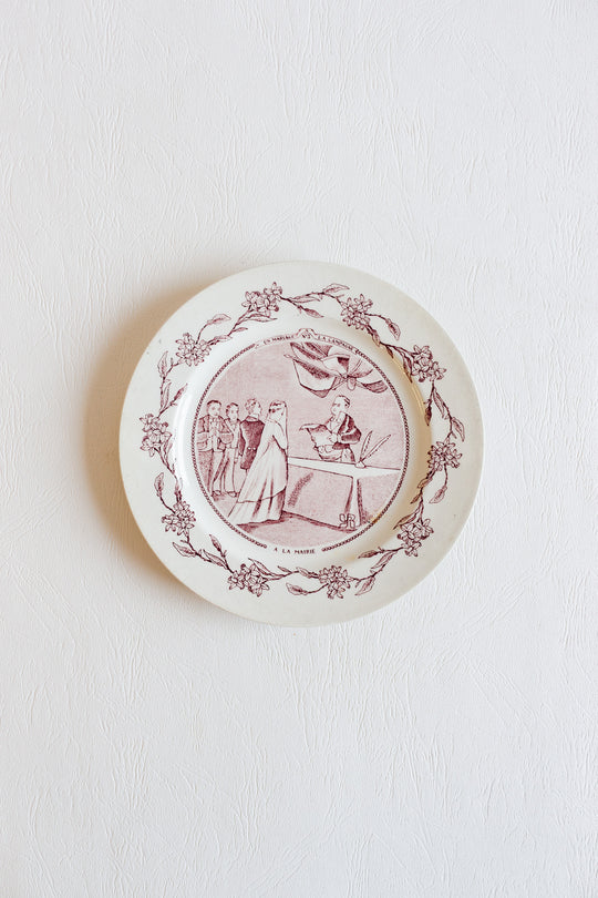 antique french "mariage" talking plates, set of 5
