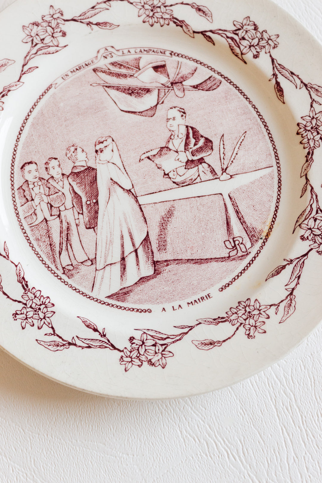 antique french "mariage" talking plates, set of 5