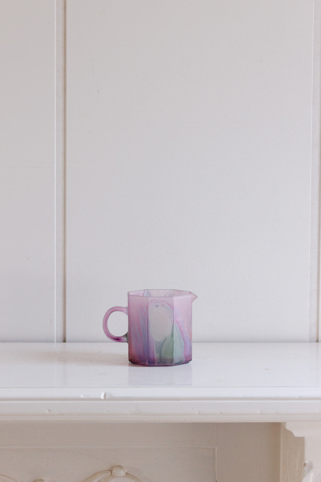 vintage french stamped arcoroc pink "marbled" coffee set