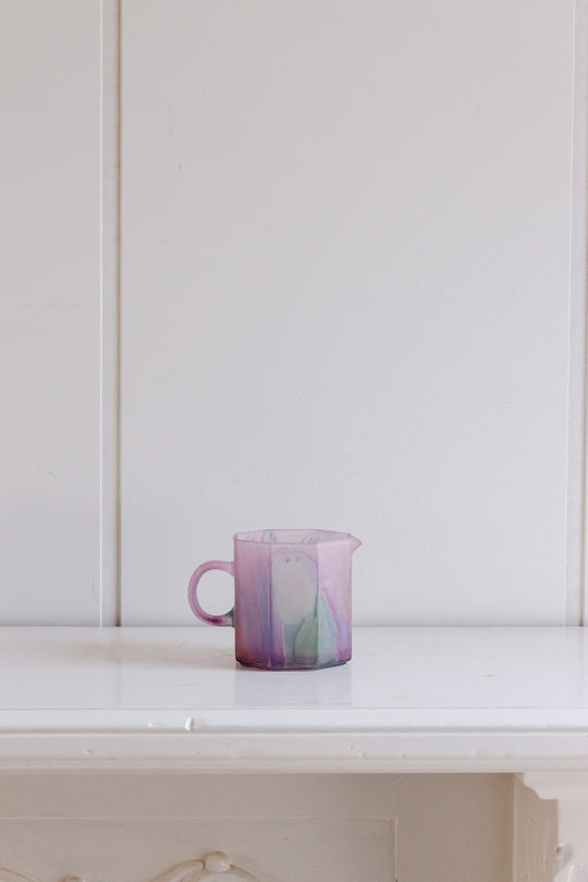 vintage french stamped arcoroc pink "marbled" coffee set