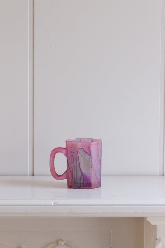 vintage french stamped arcoroc pink "marbled" coffee set