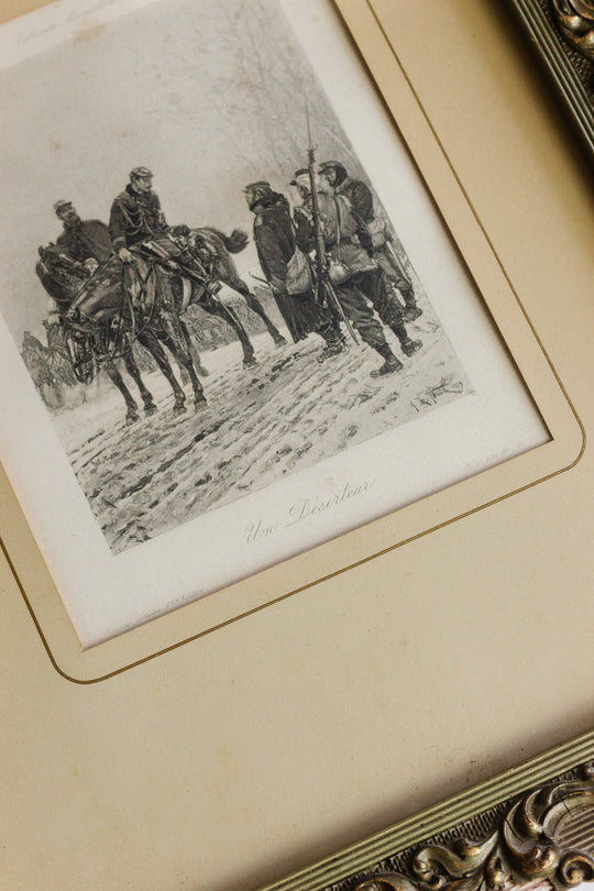 framed antique french print — un déserteur, estampe miniature mo. 96, c. 1881