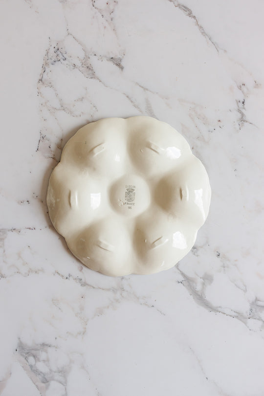 rare 1920s teal and coral Sarreguemines oyster plates, set of 3