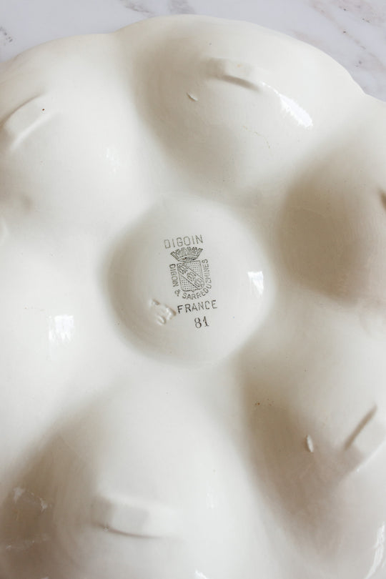 rare 1920s teal and coral Sarreguemines oyster plates, set of 3