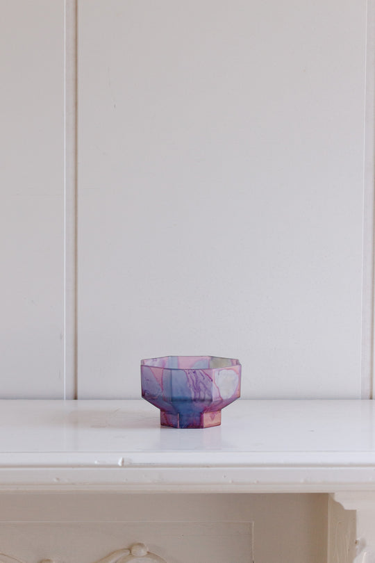 vintage french stamped arcoroc pink "marbled" coffee set