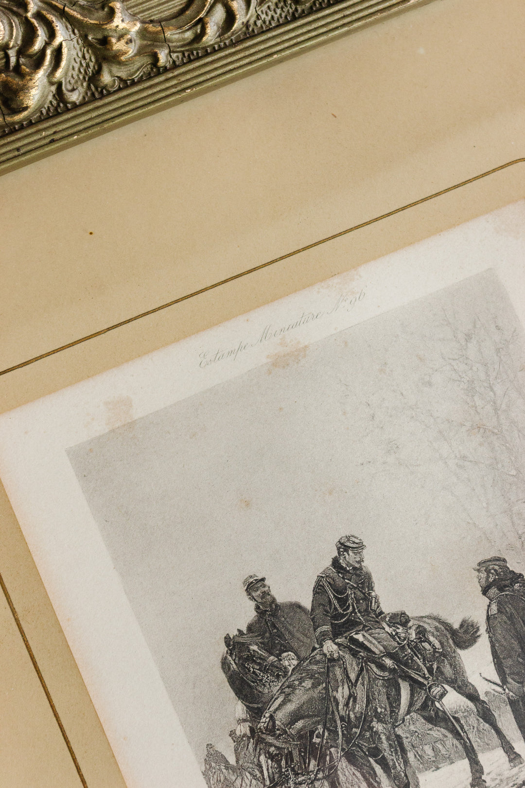 framed antique french print — un déserteur, estampe miniature mo. 96, c. 1881