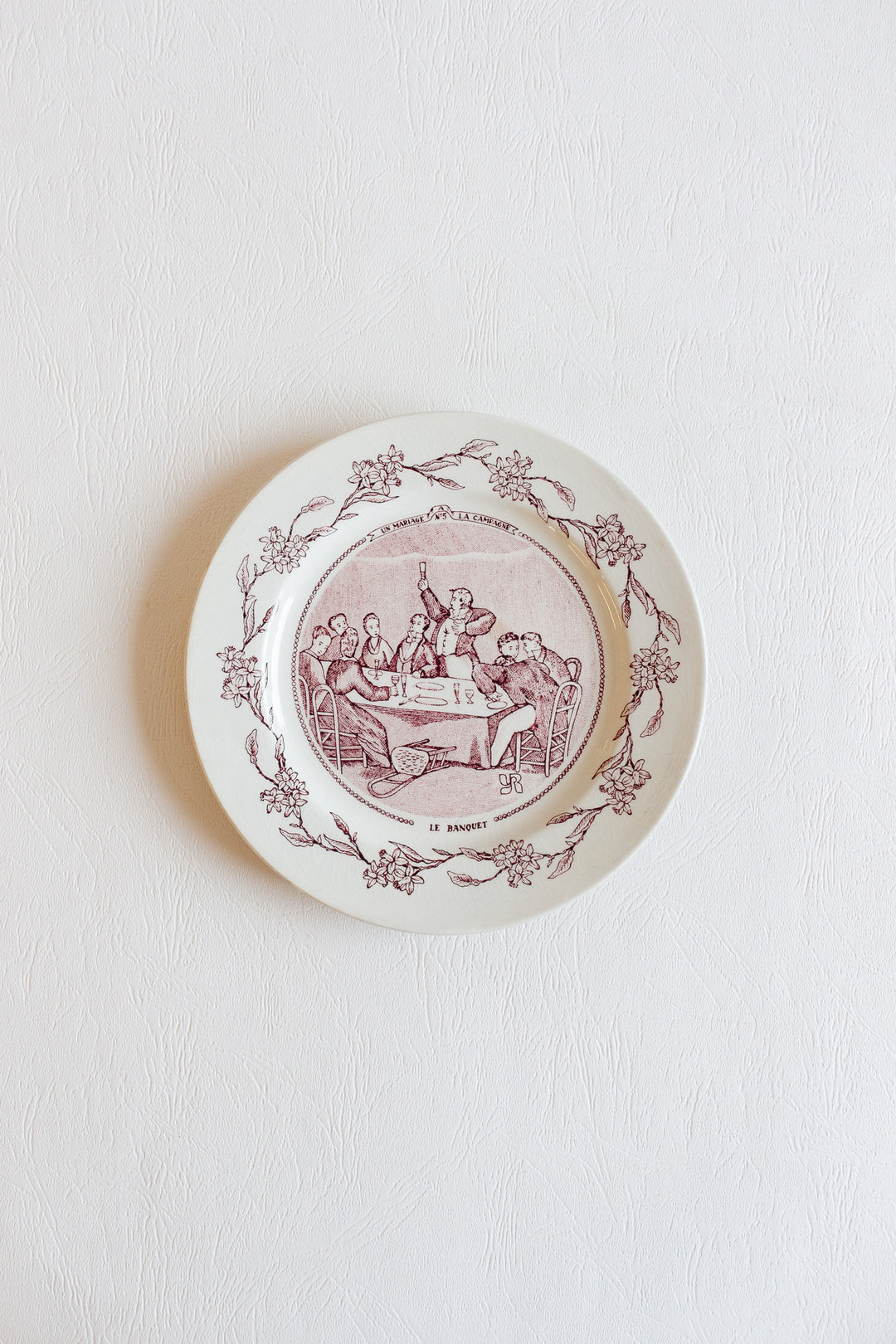 antique french "mariage" talking plates, set of 5