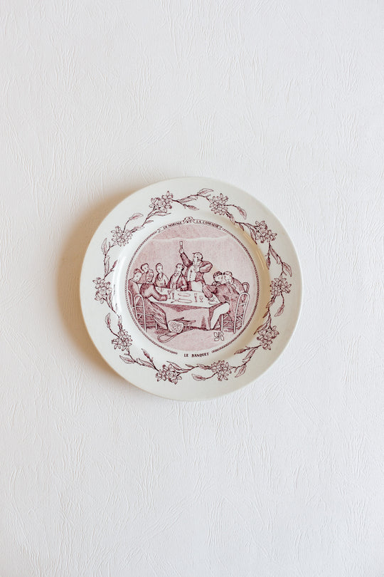 antique french "mariage" talking plates, set of 5