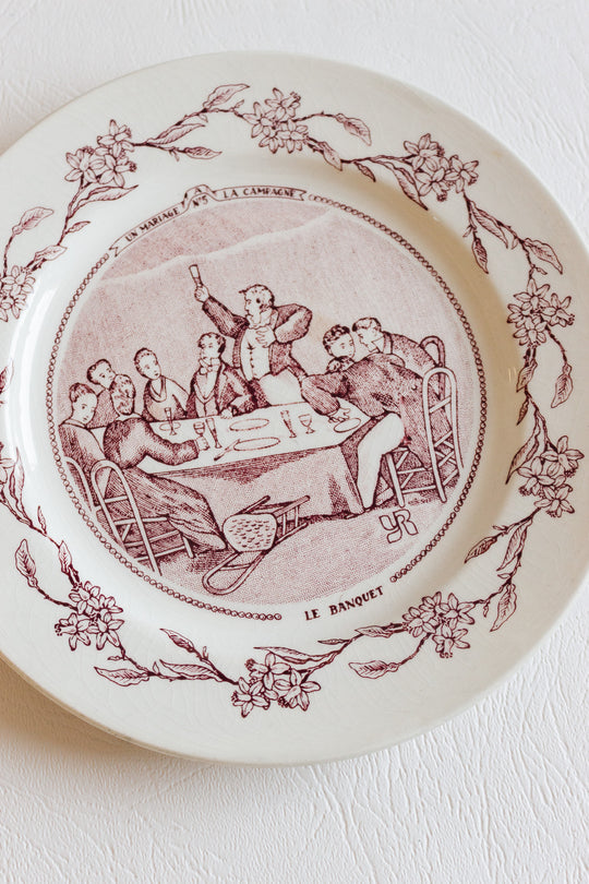 antique french "mariage" talking plates, set of 5