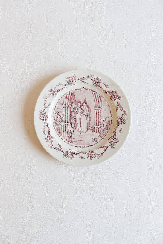 antique french "mariage" talking plates, set of 5