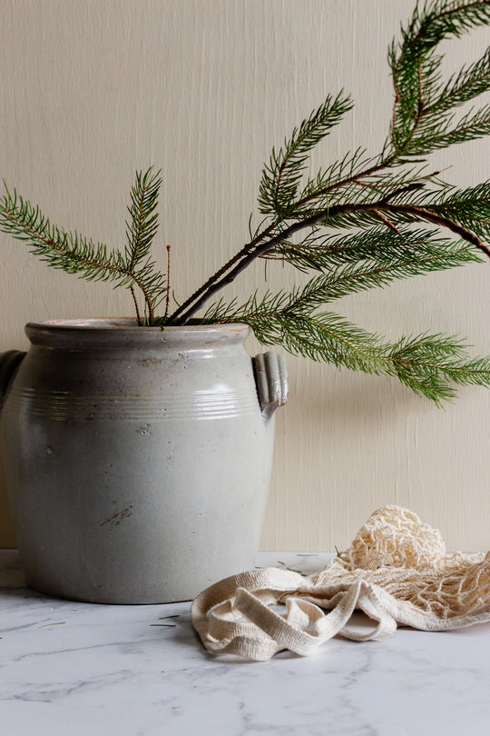 vintage french stoneware confit pot, cream