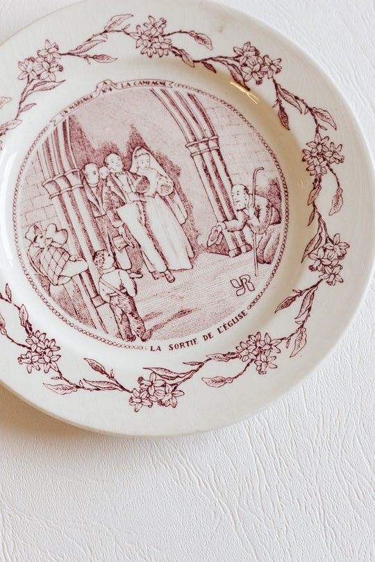 antique french "mariage" talking plates, set of 5