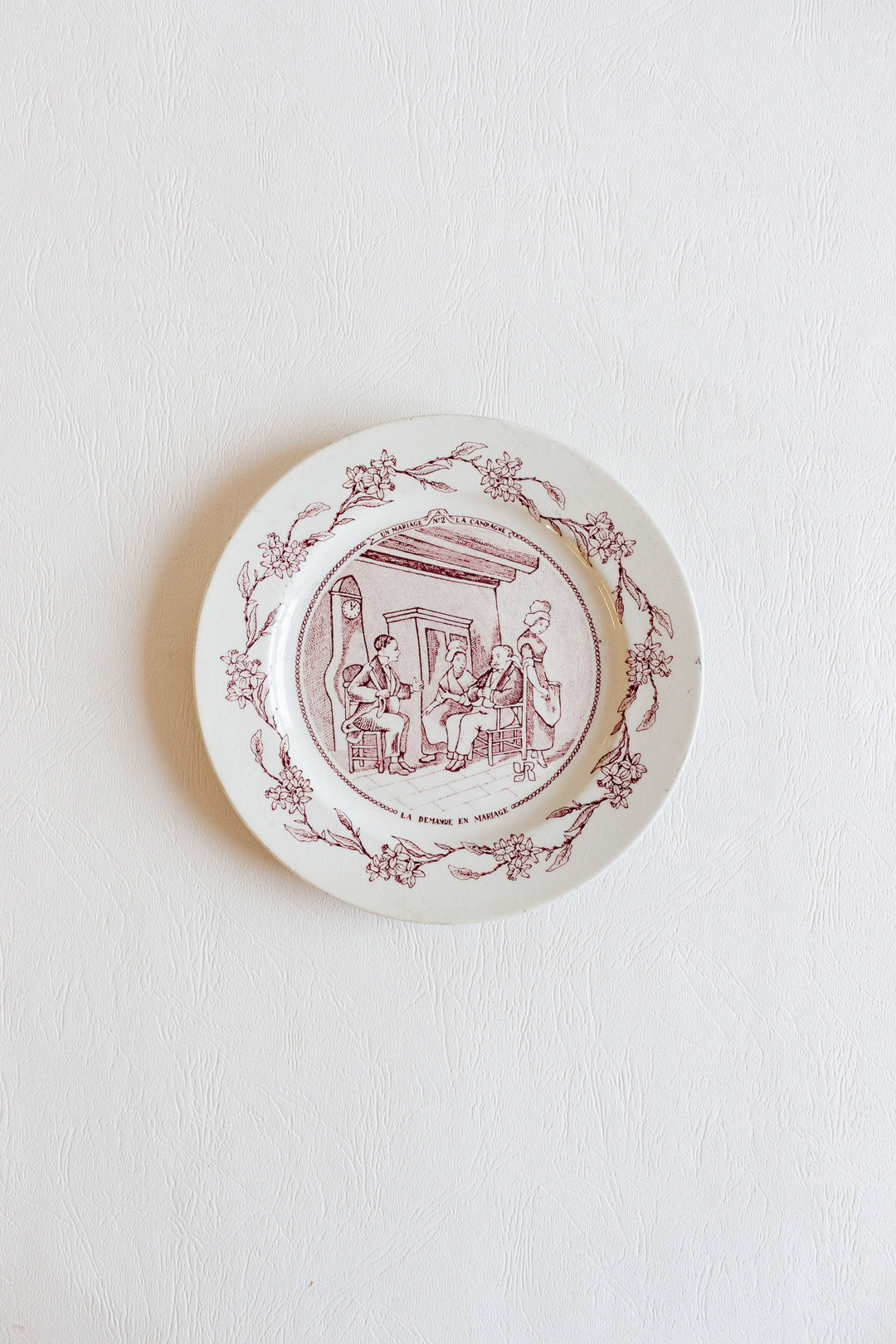 antique french "mariage" talking plates, set of 5