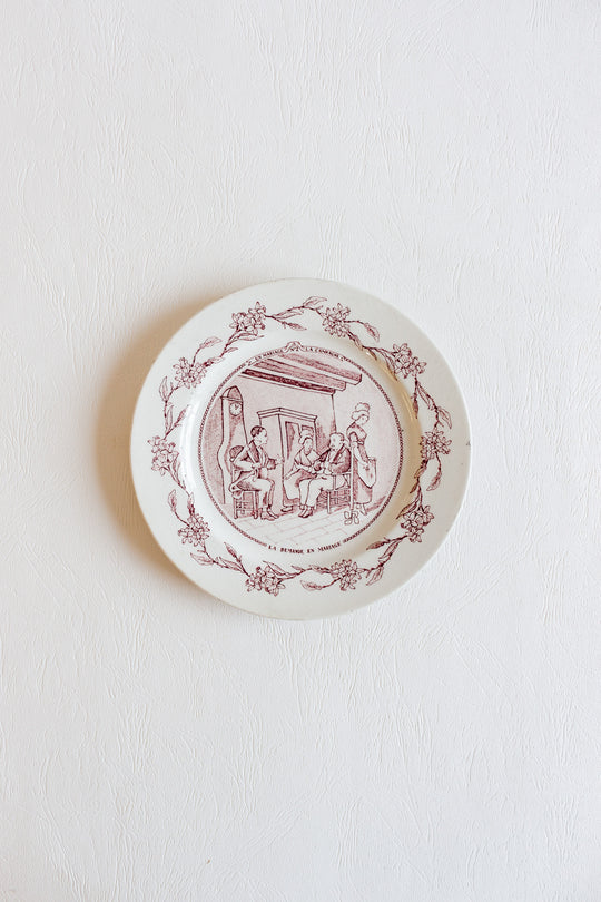 antique french "mariage" talking plates, set of 5