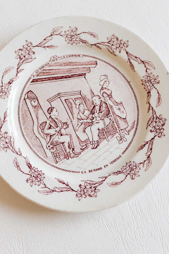 antique french "mariage" talking plates, set of 5