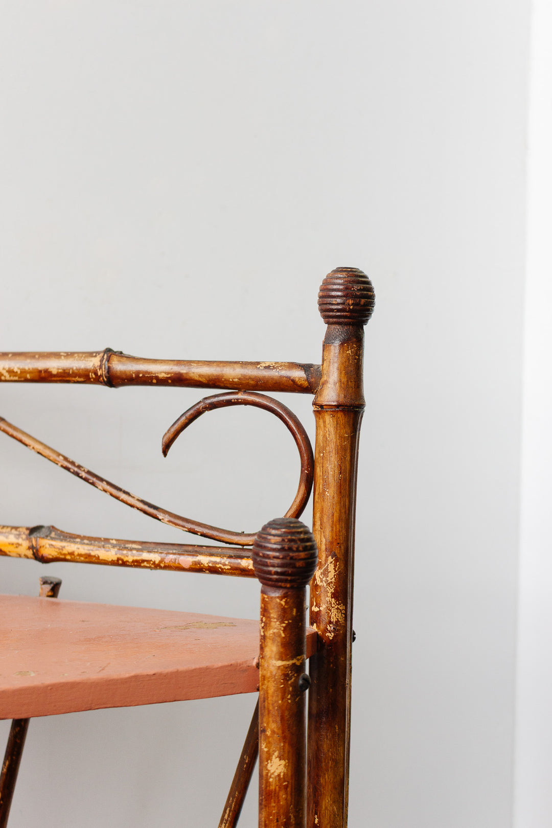 antique french burnt bamboo shelf