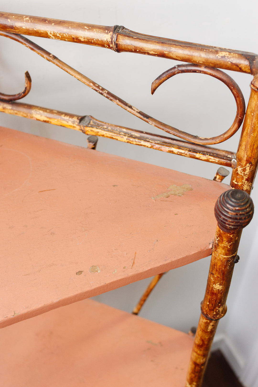 antique french burnt bamboo shelf