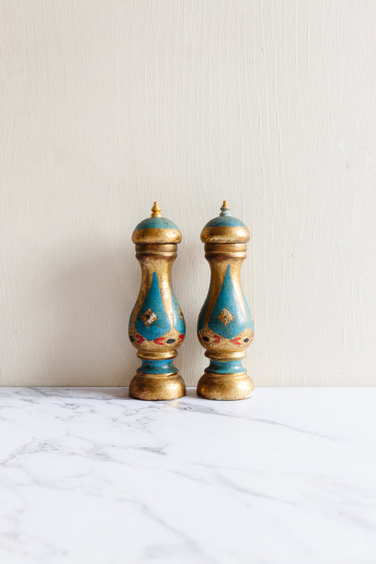 vintage italian florentine wood salt shaker & pepper grinder