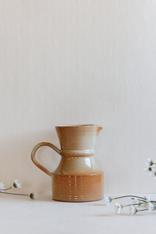 vintage french two-tone toned glazed stoneware pitcher