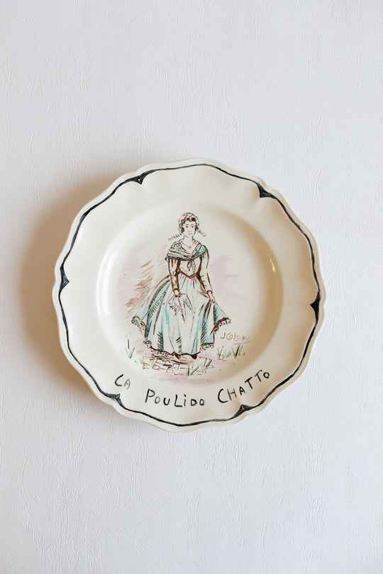 pair of 1920s sarreguemines talking plates, design by j colong