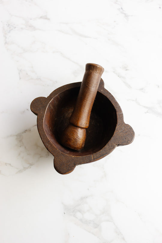 antique french wooden mortar and pestle