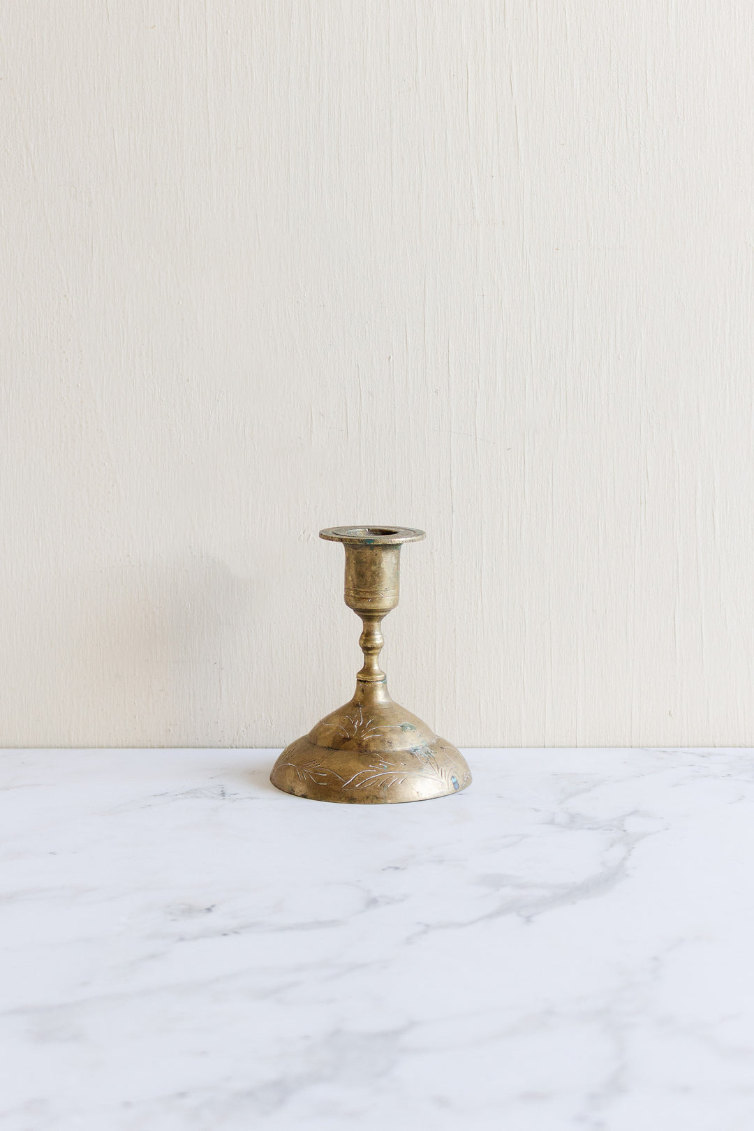 antique french hand etched brass candlestick