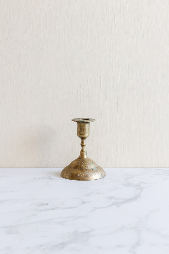 antique french hand etched brass candlestick