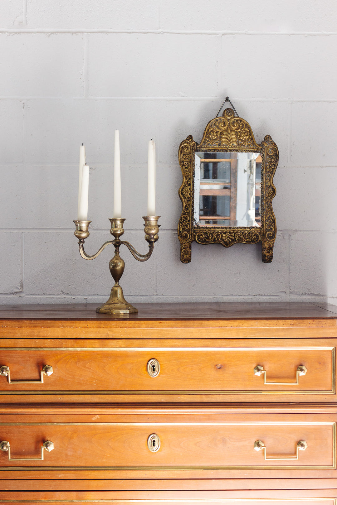 vintage Moroccan stamped brass mirror