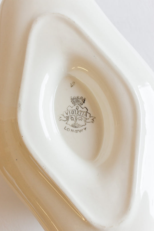 antique french longwy "violetta" gravy boat