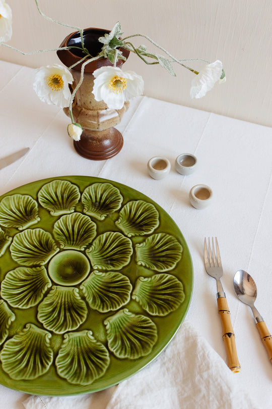 vintage french proceram moss green oyster platter