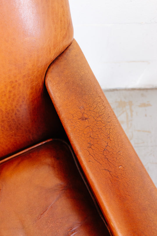 1980s Dutch sheepskin leather club chair