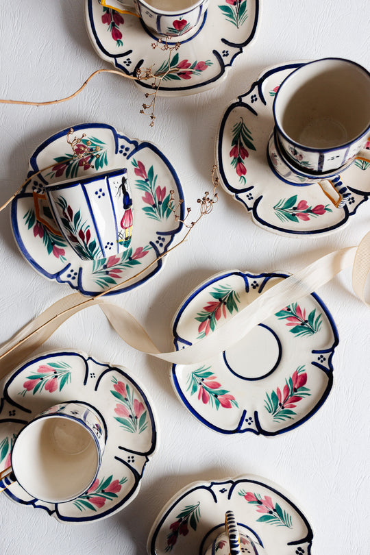 vintage french quimper hand painted demitasse set of 6