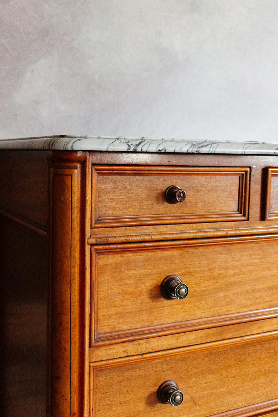 antique french provincial marble top commode with original key