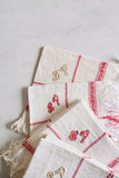antique french linen damask fringe monogrammed napkins, set of four