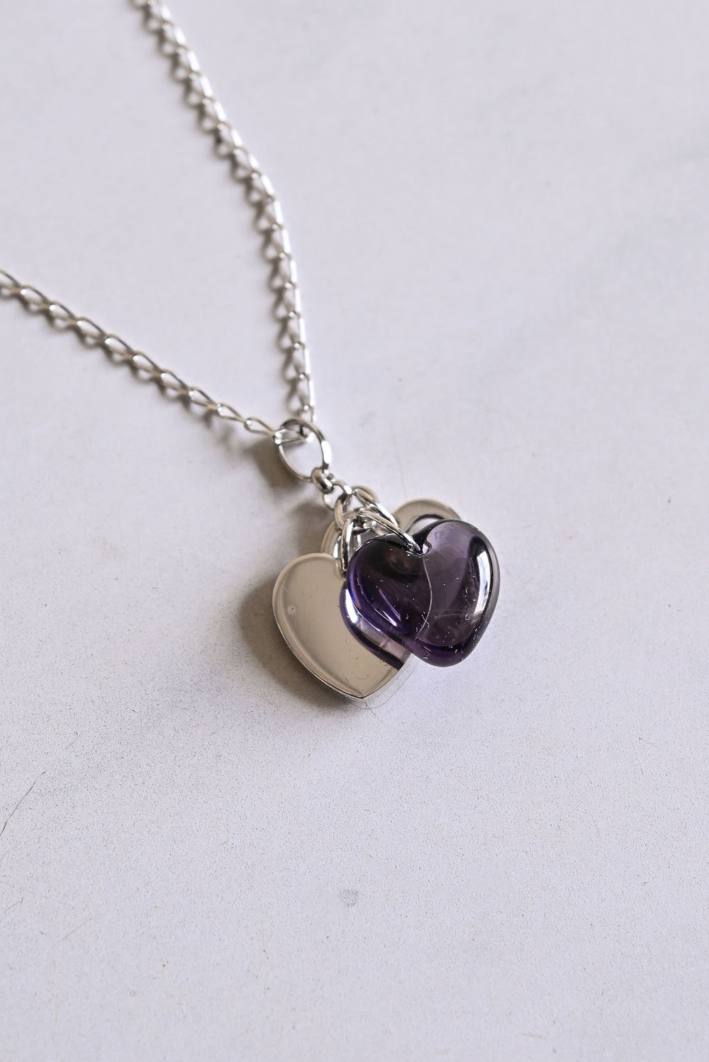 vintage french lalique violet heart pendant with chain