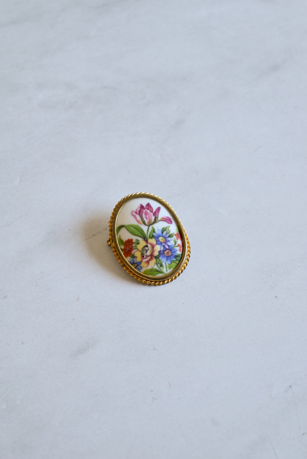 vintage french Limoges hand painted porcelain brooch