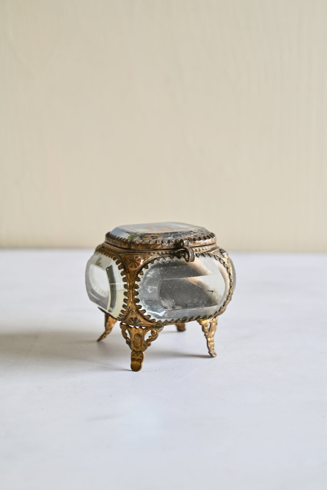 antique french ormolu & beveled glass souvenir bijoux casket,  "grande roue de paris"