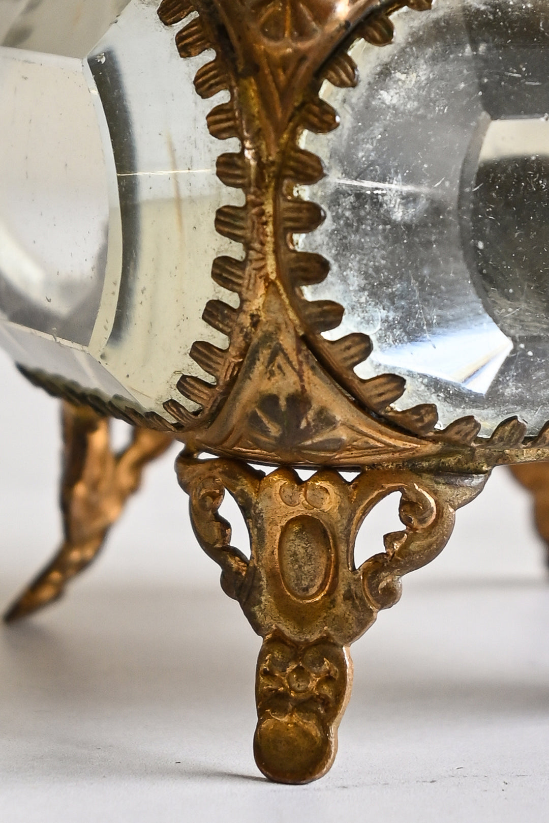 antique french ormolu & beveled glass souvenir bijoux casket,  "grande roue de paris"