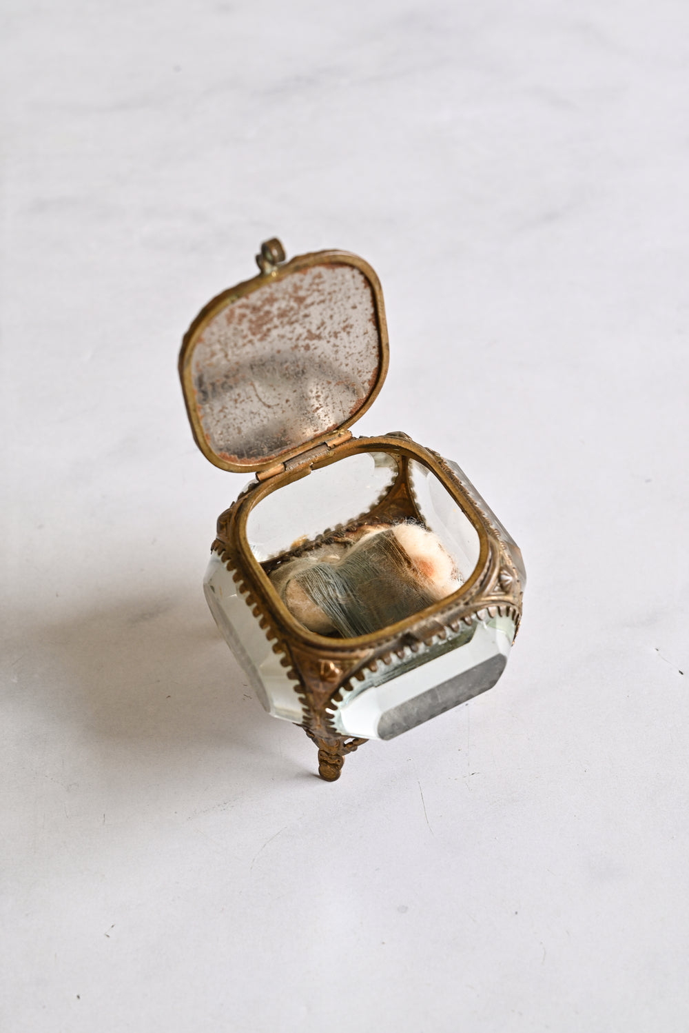 antique french ormolu & beveled glass souvenir bijoux casket,  "grande roue de paris"