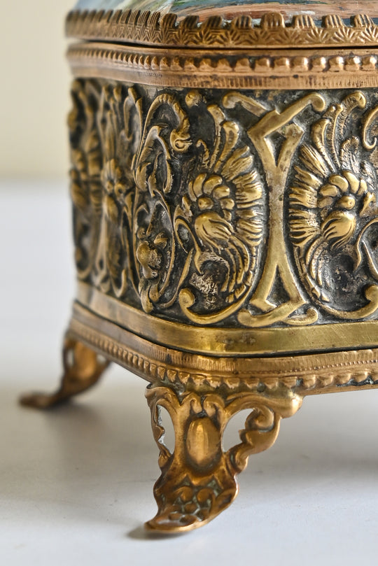 antique french ormolu & beveled glass souvenir bijoux casket, 
"Marseille Longchamp"