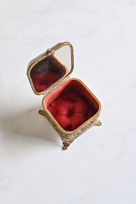 antique french ormolu & beveled glass souvenir bijoux casket, 
"Marseille Longchamp"