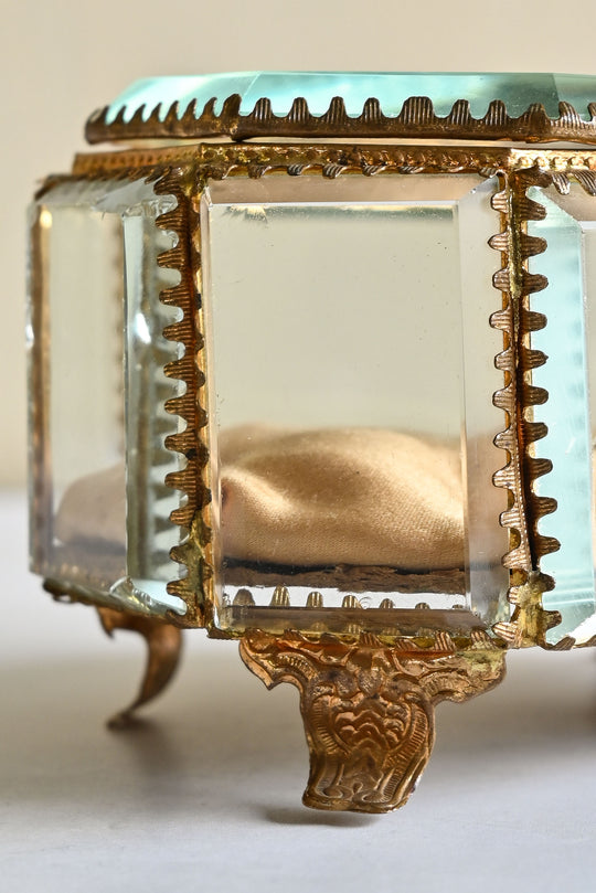 rare antique french octagonal ormolu and beveled glass bijoux casket, extra large