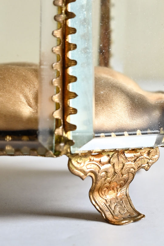 rare antique french octagonal ormolu and beveled glass bijoux casket, extra large